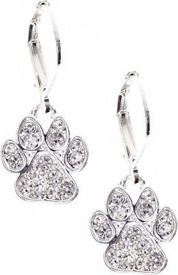 Pet Friends Pave Paw Drop Earrings, Silver | Chewy.com