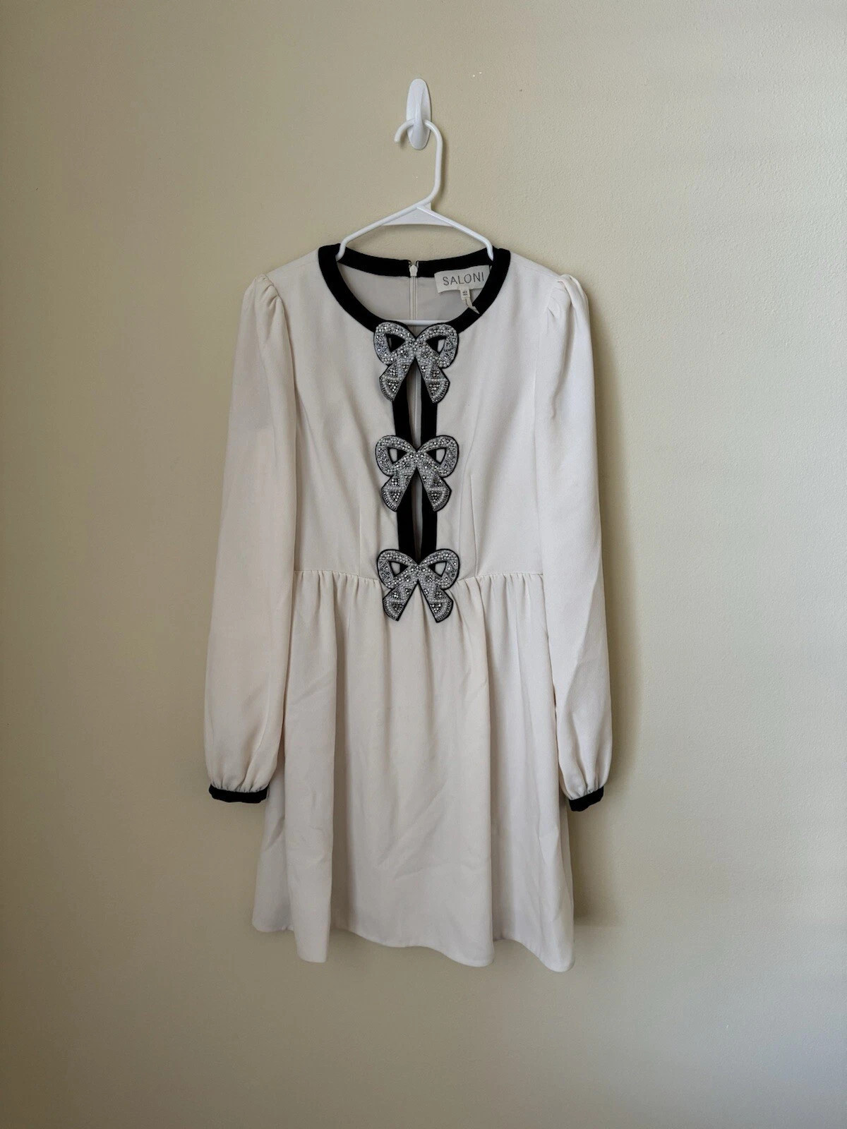 Saloni Camille Embellished Bows Mini Dress Cream Size 4 | eBay US