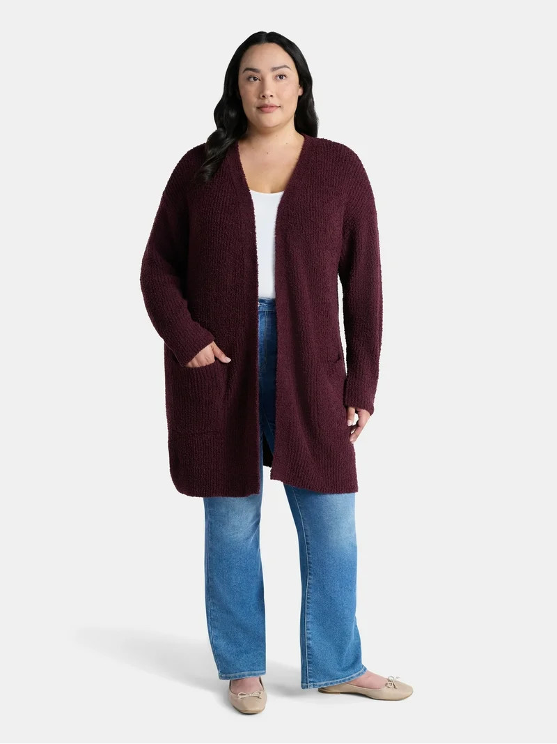 Time and Tru Women’s and Women’s Plus Super Soft Longline Cardigan Sweater, Lightweight, Size... | Walmart (US)