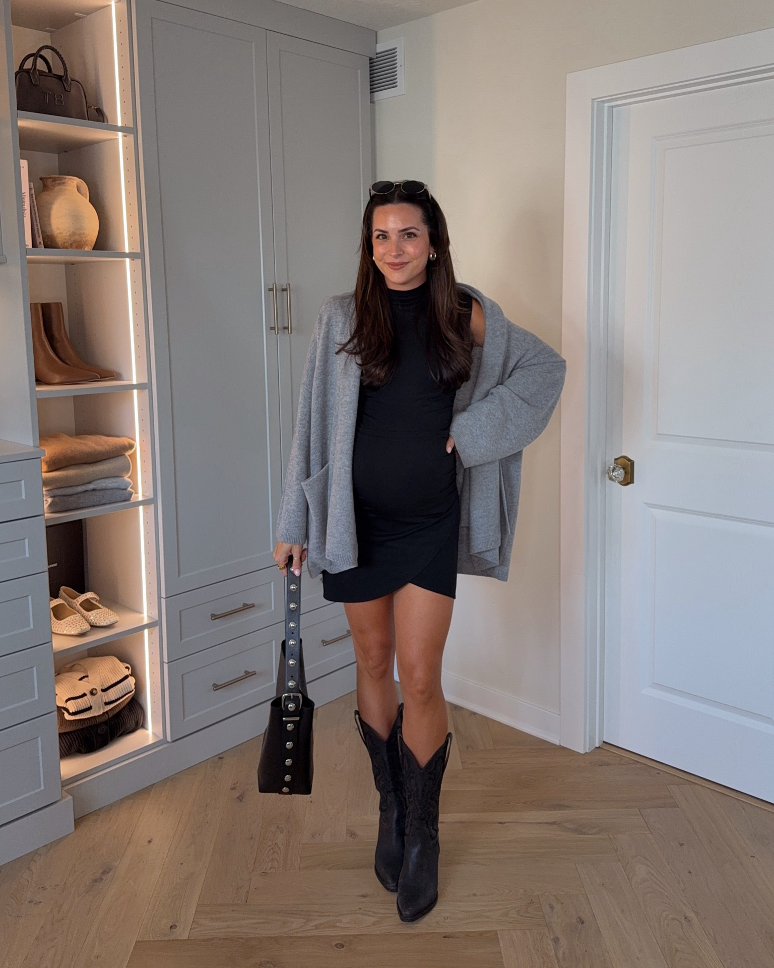 Outfit of the night 🖤

Little black dress: true to size (S) buttery soft and stretchy! I got it early this summer and it still fits even my 38 week bump! 
Cardigan: size 2 
Boots: true to size 

Miranda Frye code STYLED 

Early fall outfit / night out outfits / Maternity outfit / casual chic 

#LTKShoeCrush #LTKItBag #LTKBump