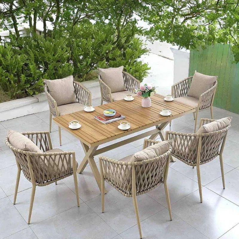 Amirul 6 - Person Rectangular Outdoor Dining Set with Cushions | Wayfair North America