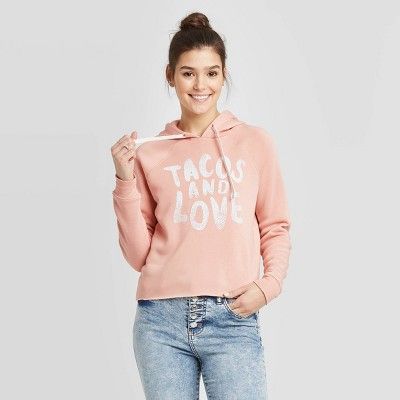 Women's Tacos and Love Cropped Hoodie Sweatshirt - Grayson Threads (Juniors') - Pink | Target