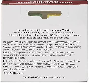 Watkins Assorted Food Coloring, 1 Each Red, Yellow, Green, Blue, Total Four .3 oz bottles | Amazon (US)