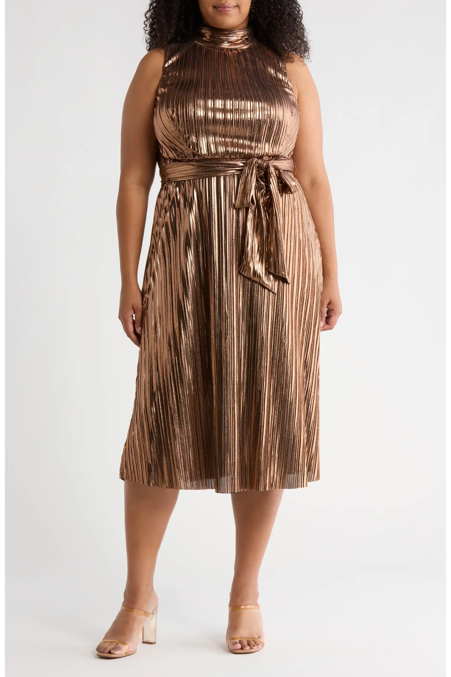 Sleeveless Metallic Pleated Midi Dress (Women) | Nordstromrack | Nordstrom Rack
