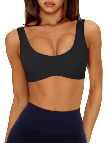 LASLULU Womens Backless Sports Bra Crop Tops High Impact Scoop Neck Athletic Running Sports Bra Workout Yoga Top(Black,Large) | Amazon (US)