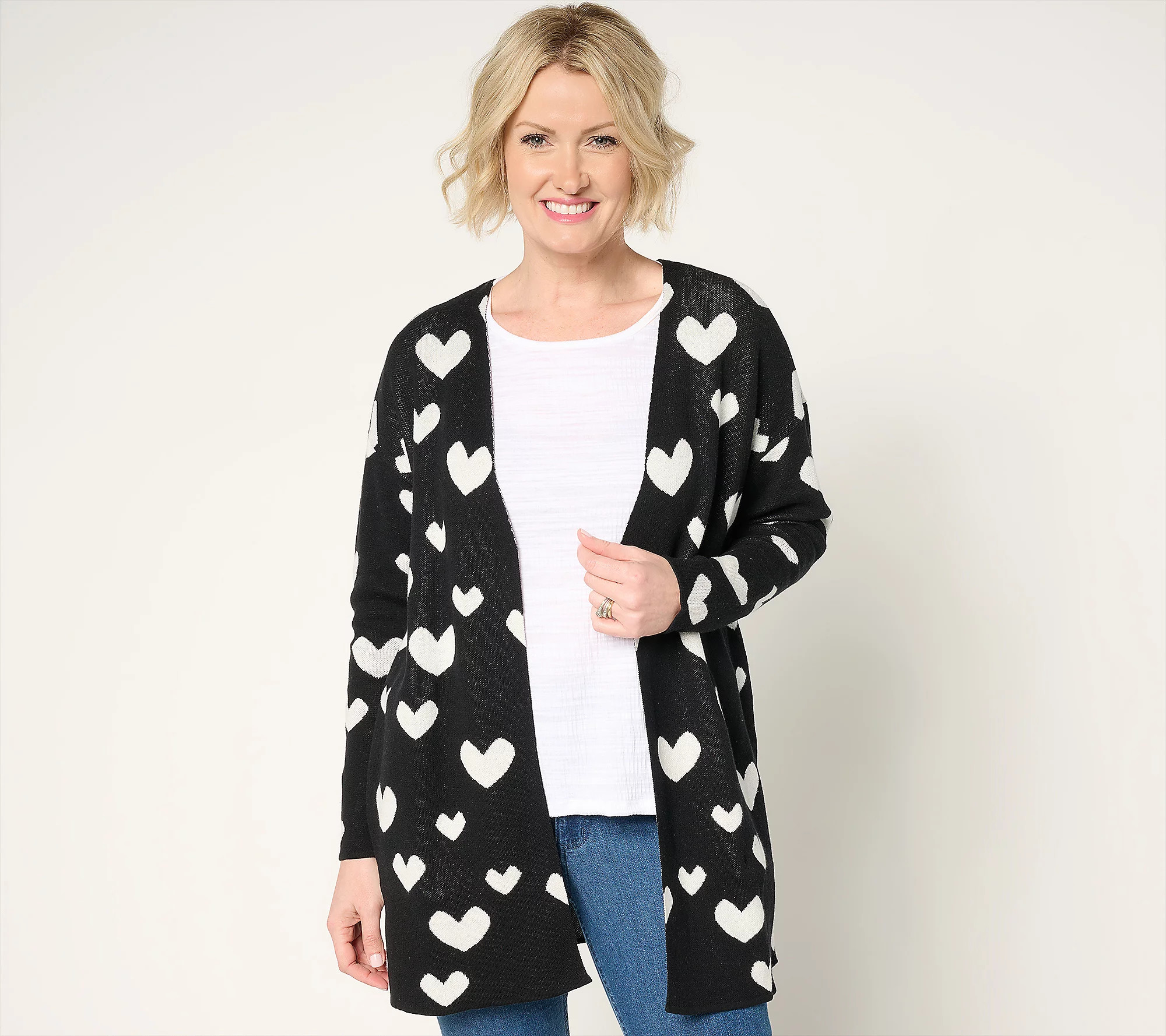 Driftwood Jeans Heart Intarsia Cardigan - Black Heart | QVC