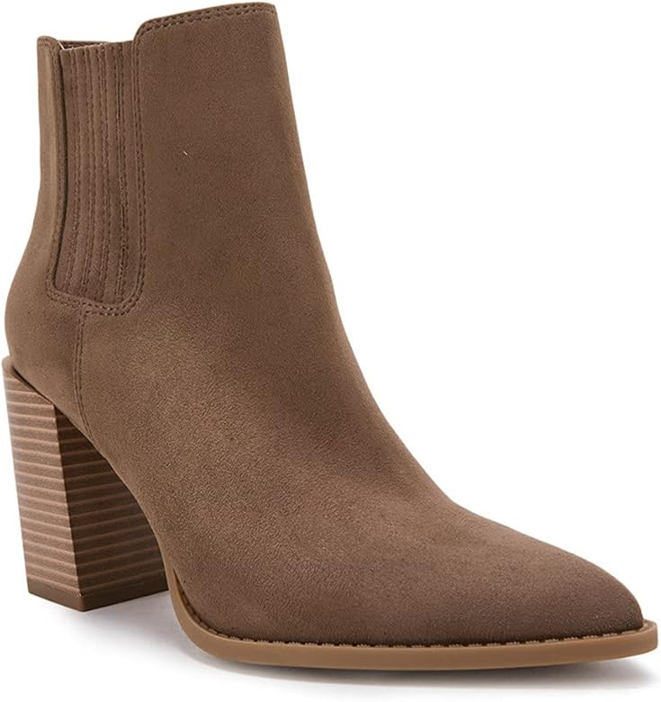 Ricristy Womens Booties Pointed Toe Stacked Heel Fashion Chelsea Ankle Boots | Amazon (US)