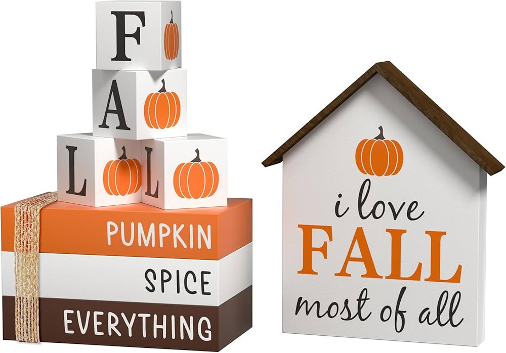 Fall Decorations Pumpkin Decor Faux Books, 8 Pcs Fall Tiered Tray Decor Book Stack Fall Wooden Si... | Amazon (US)