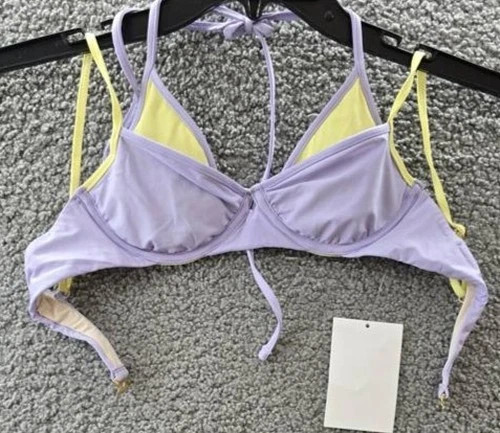 AQUA Layered Bikini Top Women's XS Lavender/Yellow Scoop Neck Adjustable Strap | eBay | eBay US