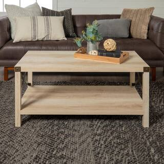 Urban Industrial 40 in. White Oak Medium Rectangle MDF Coffee Table with Shelf | The Home Depot