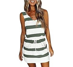 Summer Dresses for Women,Trendy Striped Sleeveless Halter Strap Beach Mini Sundresses Boho Flowy ... | Amazon (US)