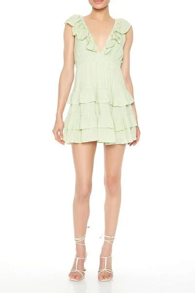 Plunging Tiered Ruffle Mini Dress | Forever 21