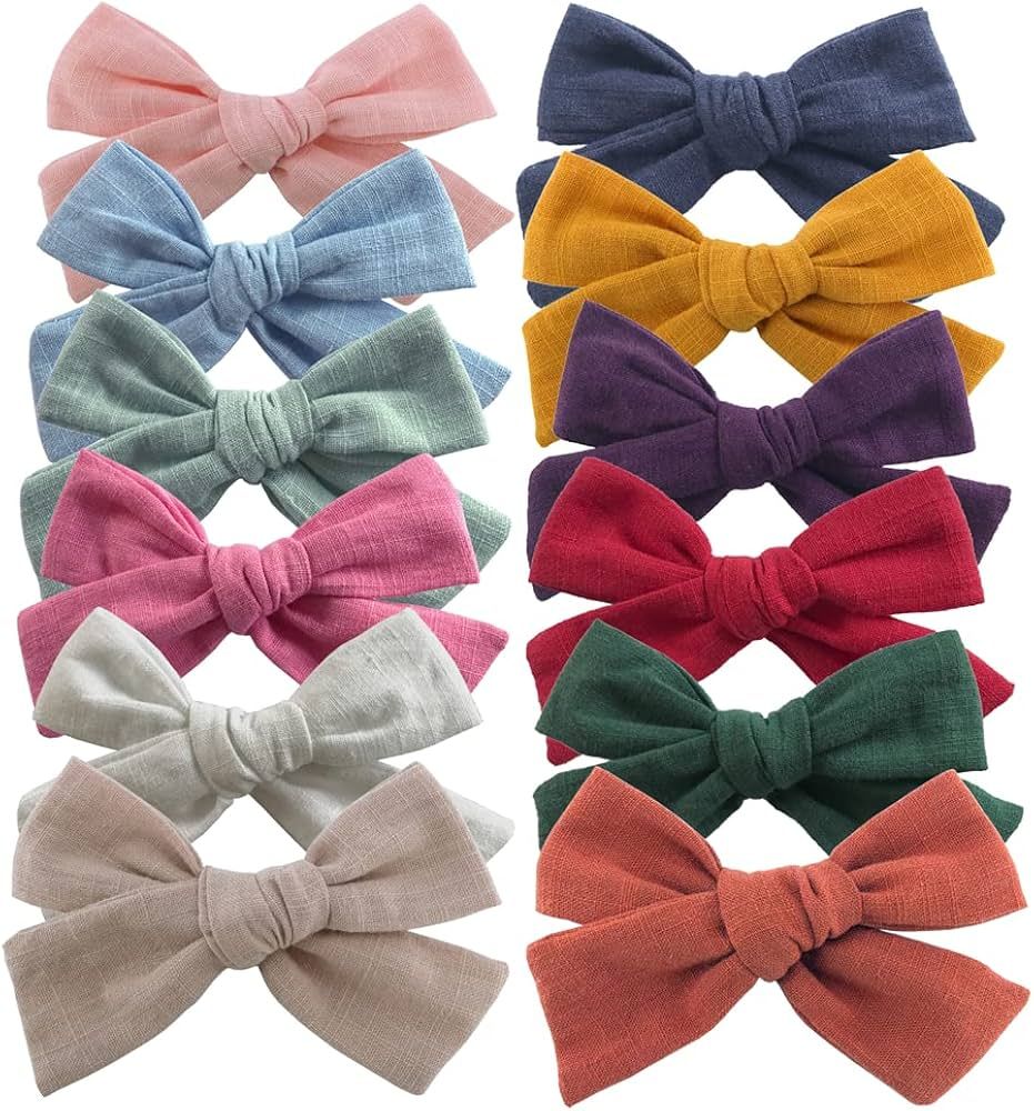 12 PCS Linen Bow Hair Clips for Baby Girls Hair Bows Alligator Clips Accessories Infants Toddler Kid | Amazon (US)