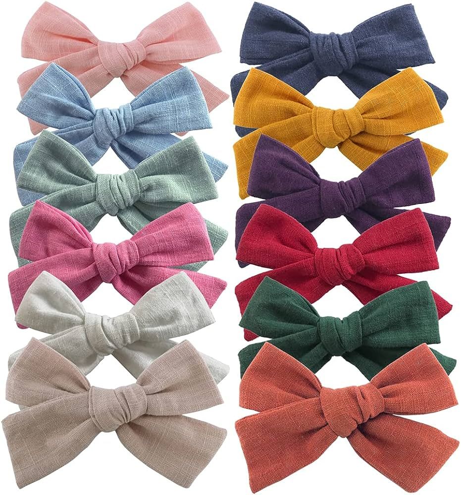 12 PCS Linen Bow Hair Clips for Baby Girls Hair Bows Alligator Clips Accessories Infants Toddler Kid | Amazon (US)