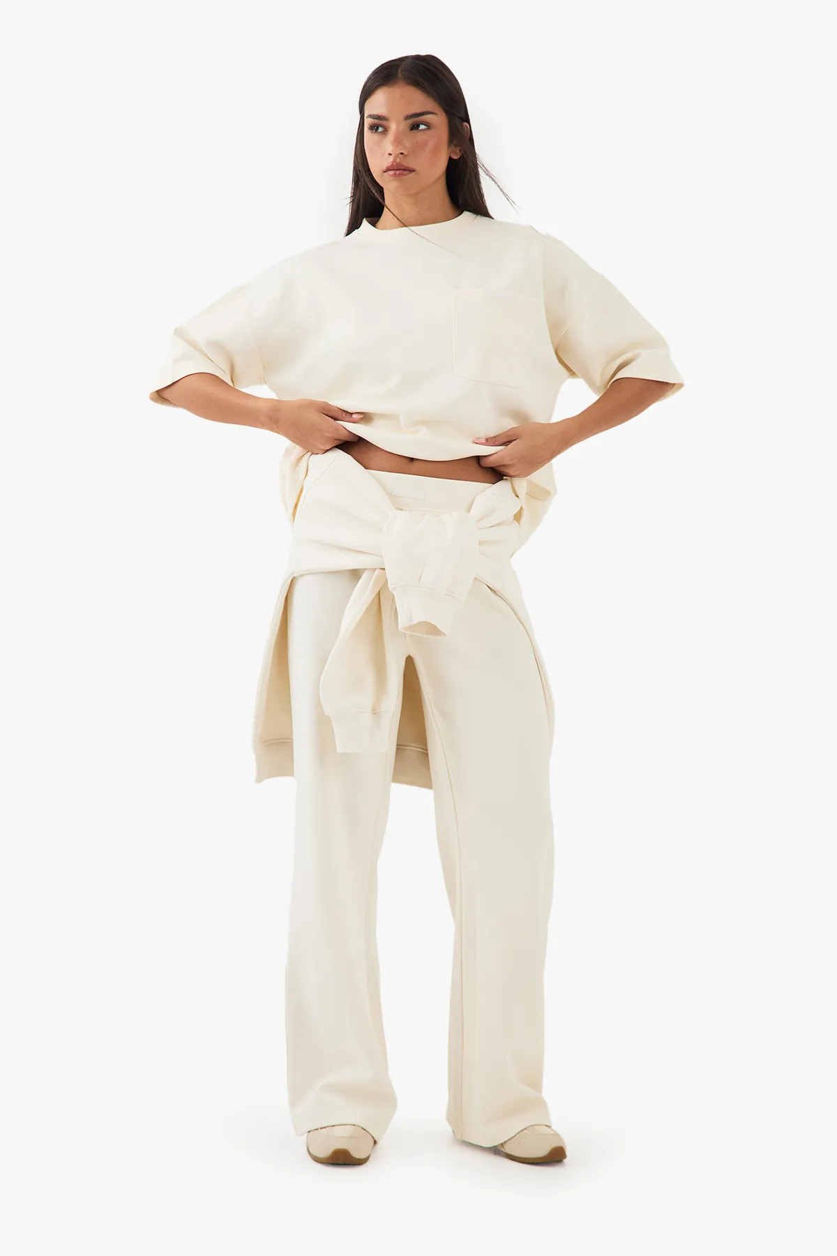 Cream boohoo DSGN Studio Heavy Weight Interlock Straight Leg Jogger | Boohoo | Boohoo.com (UK & IE)