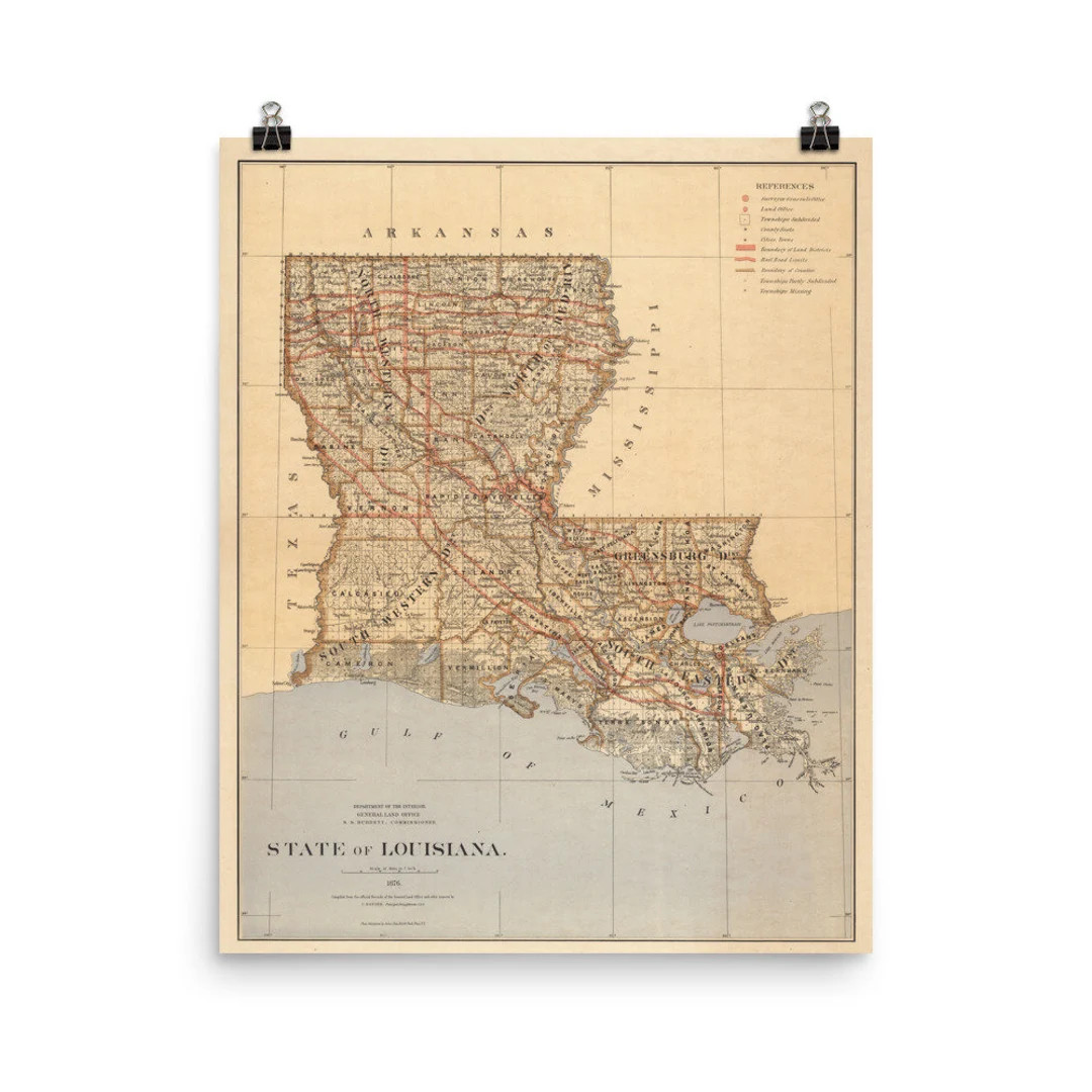 Old Louisiana Map 1876 Vintage Bayou State Atlas Poster - Etsy | Etsy (US)