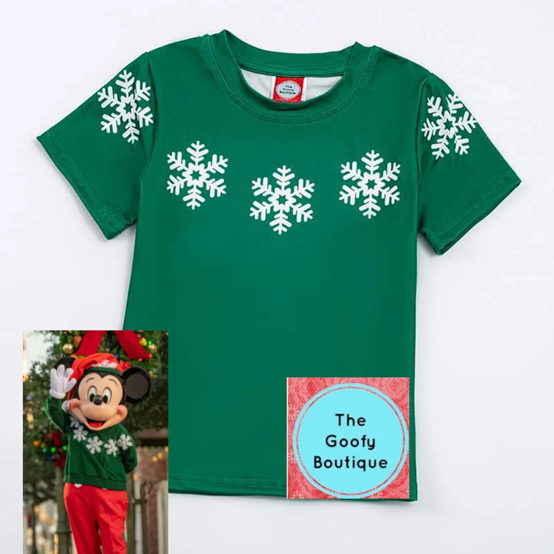 Mickey Christmas Shirt Green White Snowflake SHORT SLEEVE Disney Christmas Baby Toddler Big Kids ... | Etsy (US)