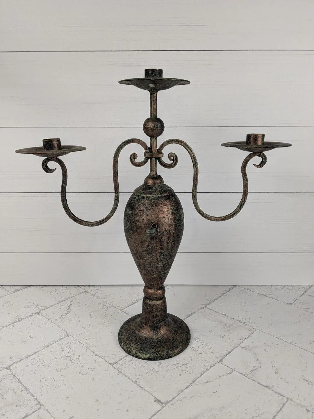 Vintage Rustic Metal 3 Arm Candelabra Candle Holder, Antique Bronze Finish Table Centerpiece, Fre... | Etsy (US)