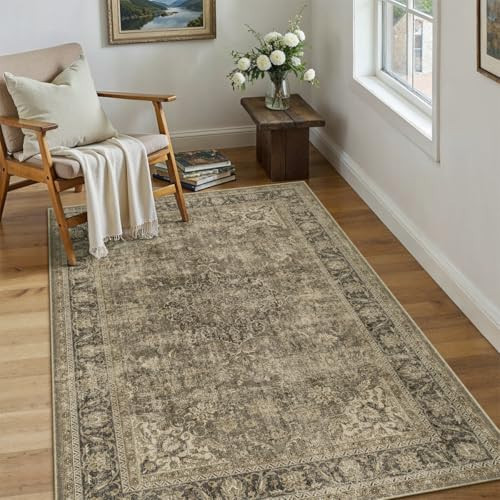 WondRg 3x4 Washable Brown Area Rug Vintage Entryway Office Carpet Non-Slip Soft Low Pile Distressed Throw Rug for Entrance Living Room Bathroom Dining Room | Amazon (US)