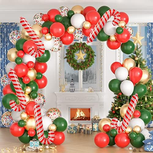 RHGBINLI Christmas Balloon Garland Arch kit - 105 Pieces Red Green Gold and White Balloons with Cand | Amazon (US)