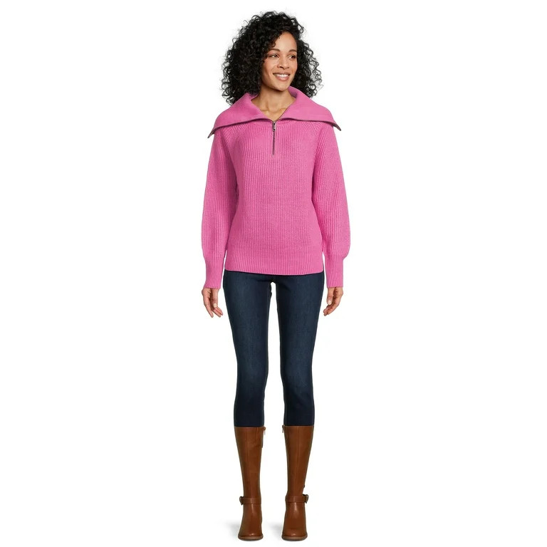 RD Style Women’s Quarter Zip Sweater with Extended Collar, Midweight, Sizes XS-3XL | Walmart (US)