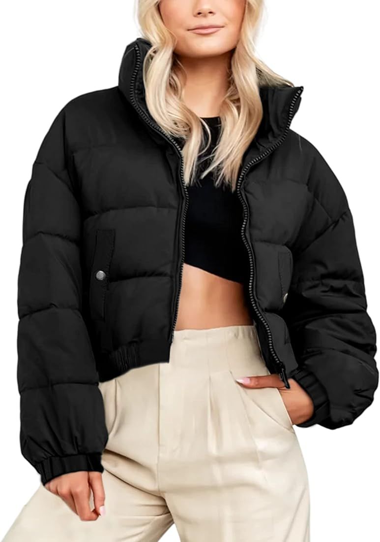 Athlisan Womens Cropped Puffer Jacket Quilted Zip UP Puffy Bubble Outerwear Coat | Amazon (US)