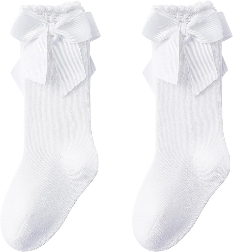 Baby Knee High Socks Toddler Long Socks Girls Bow Ruffled Knee Socks Cotton Tube Stockings Infant... | Amazon (US)