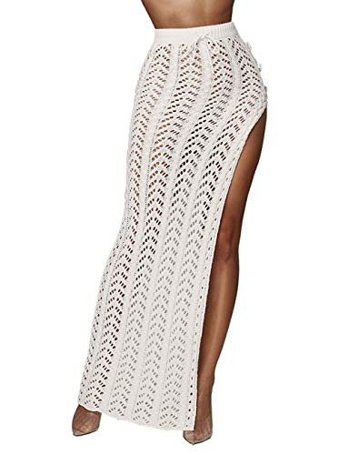 Kistore Womens Crochet Cover Up Skirts Sexy Hollow Out Beach Maxi Skirt with Side Slits | Amazon (US)