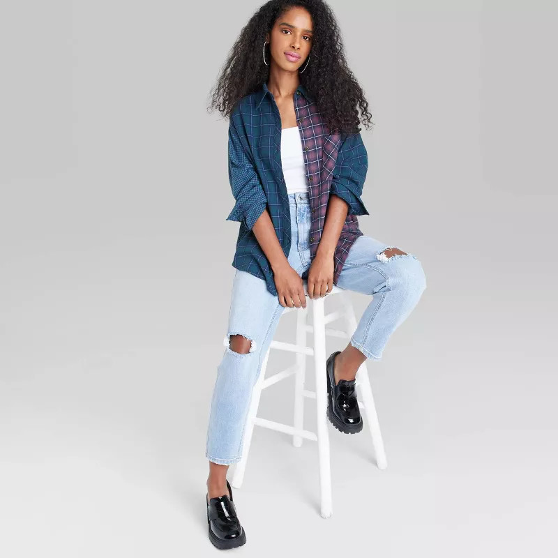 Women's Long Sleeve Hi-Low Oversized Flannel Shirt - Wild Fable™ | Target