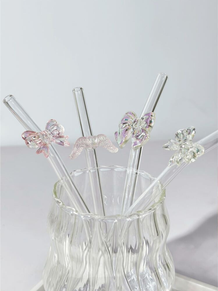 1x Kleurrijke Hittebestendige Glazen Rietjes Met Strikdetail Voor Bubble Tea, Sap En Andere Dranken | SHEIN