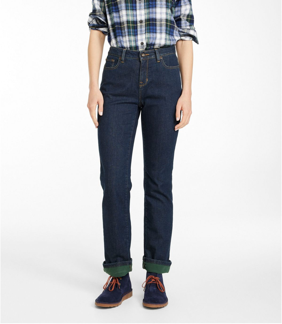 Women's True Shape Jeans, High-Rise Straight-Leg Fleece-Lined | L.L. Bean