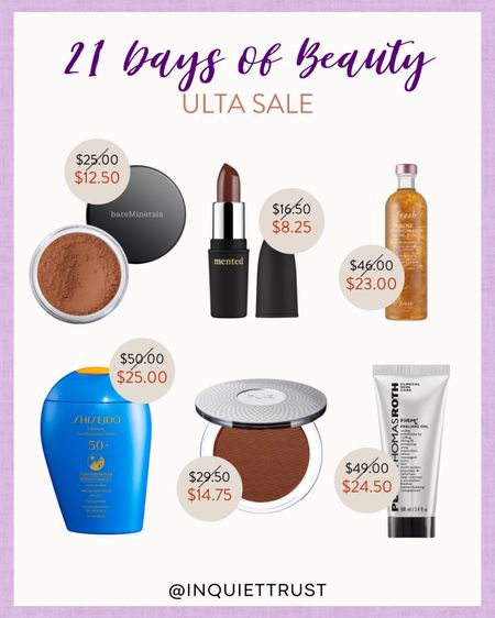 Ulta's 21 days of Beauty sale has products from bareMinerals, Mented, Shiseido, and more!

#beautypicks #makeupessentials #onsaletoday #makeupmusthaves

#LTKbeauty #LTKsalealert #LTKU