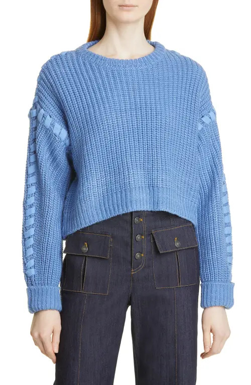 Cinq à Sept Lennon Crop Sweater in Deja Blue at Nordstrom, Size X-Large | Nordstrom