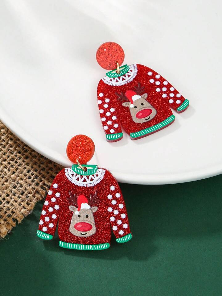 1pair Acrylic Printing Christmas Tree Shaped Dangle Earrings Suitable For Women | SHEIN