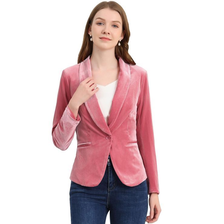 Allegra K Women's Work Shawl Collar One Button Velvet Short Blazer | Target