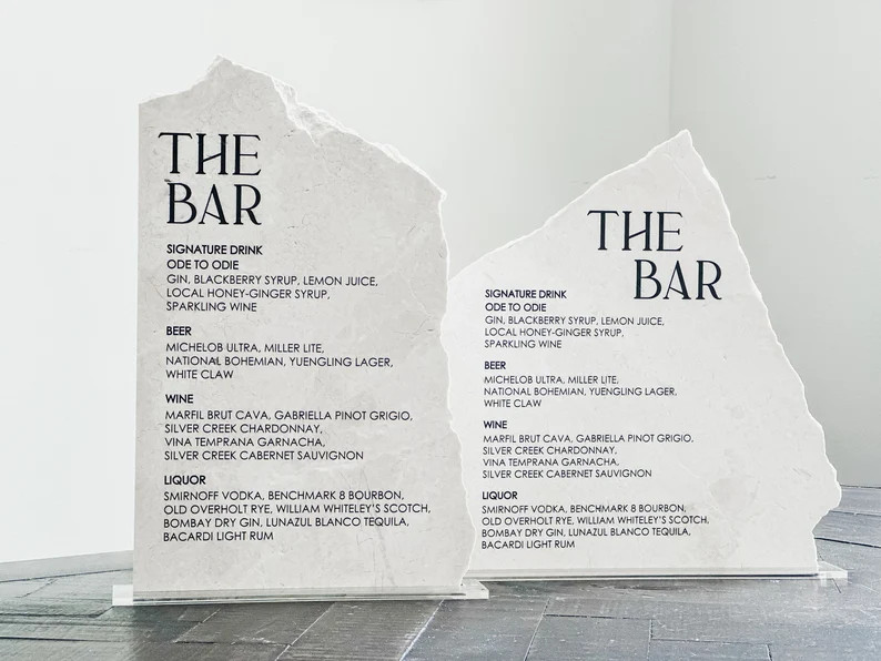 Marble Stone Bar Sign Wedding Unique Signage Menu Sign, Drink Sign, Bar Sign Signature Drinks - E... | Etsy (US)