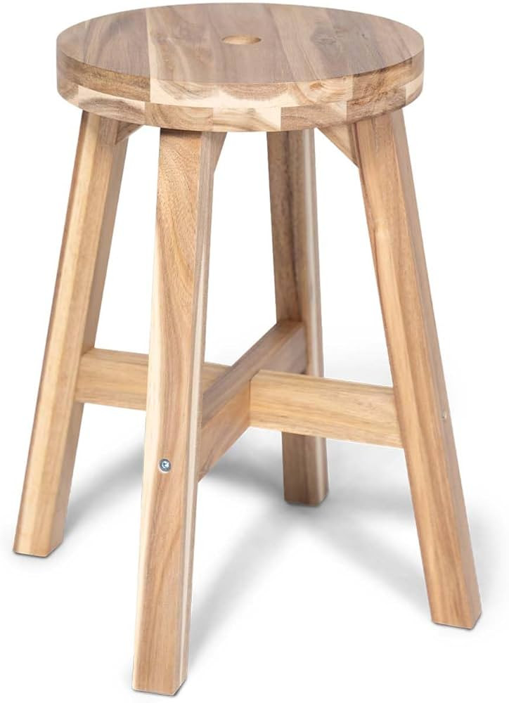 Round Stool Acacia Wood, 18" Height, 11'' Round Top, Backless, Easy Assembly, Natural Wax Finish,... | Amazon (US)