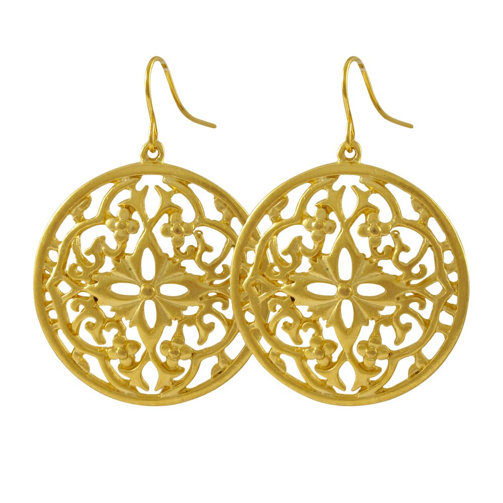 Luxiro Matte Gold Finish Filigree Celtic Circle Medallion Dangle Earrings - White (Gold) | Bed Bath & Beyond