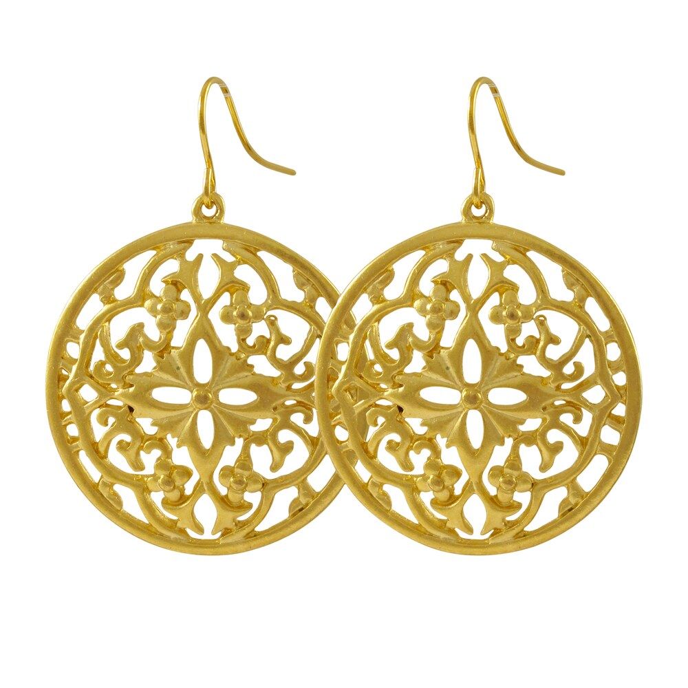 Luxiro Matte Gold Finish Filigree Celtic Circle Medallion Dangle Earrings - White (Gold) | Bed Bath & Beyond