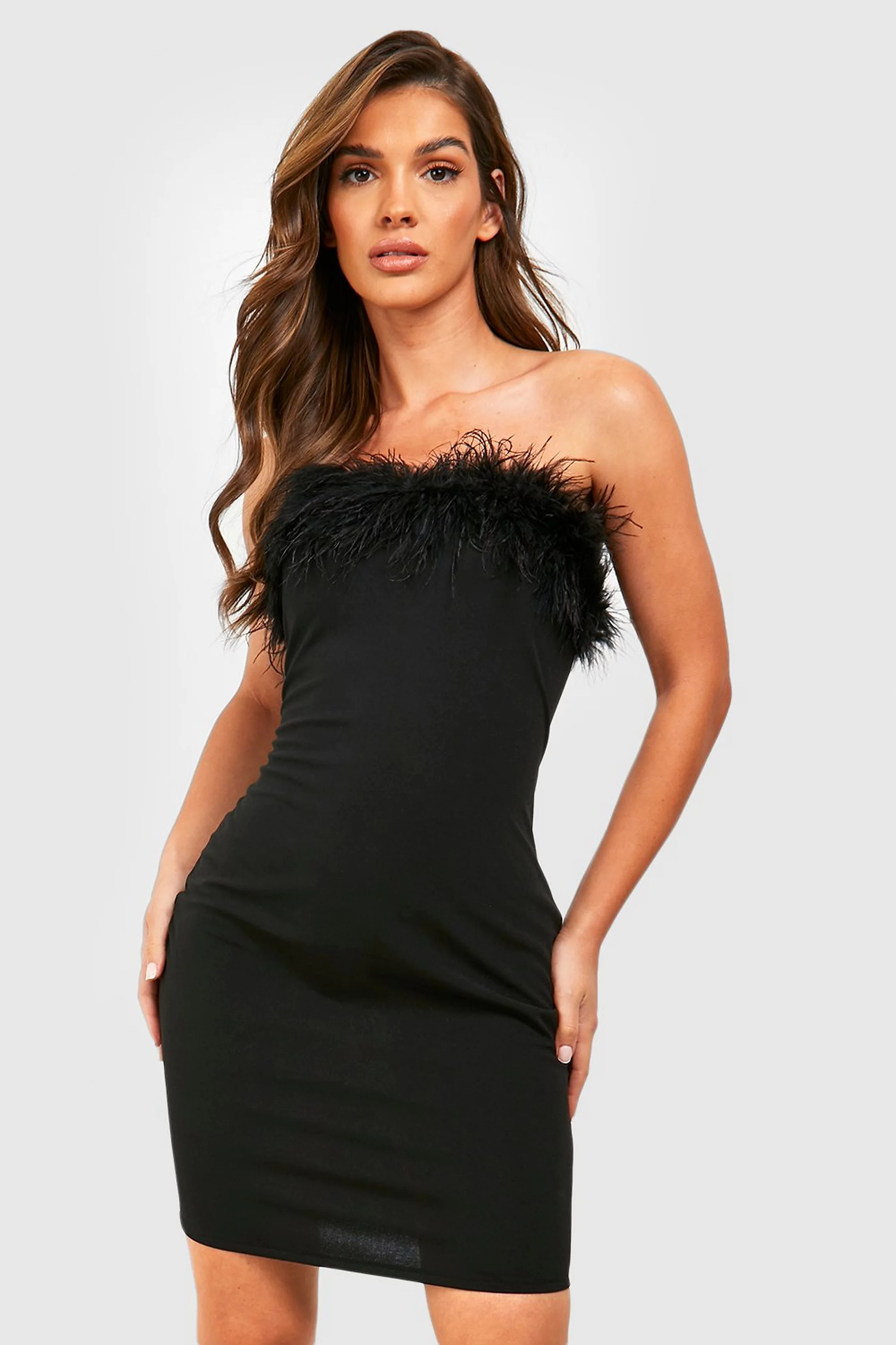 Bandeau Feather Mini Bodycon Dress | Boohoo.com (US & CA)