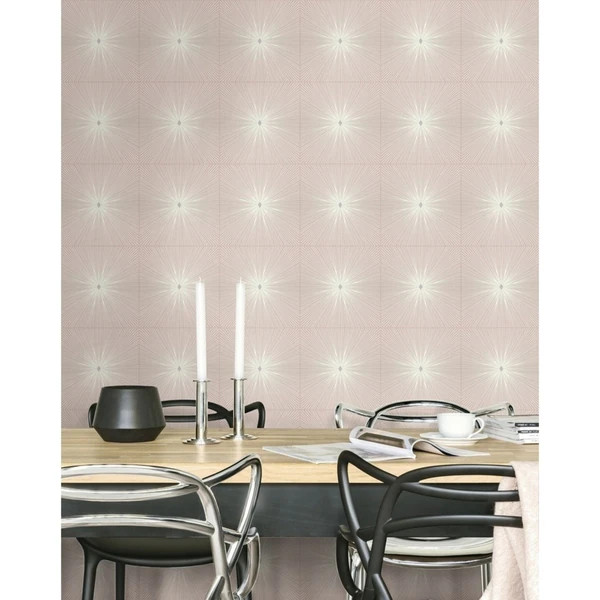 Melrose Squares/Starburst Wallpaper, in Pink, Off-White, & Metallic Silver | Bed Bath & Beyond