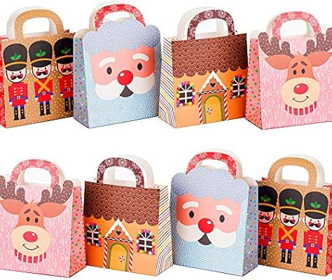 NIMU 12 Pack Christmas Bags Set with with Handles Extra Ribbons Special Design Reusable Craft Pap... | Amazon (US)