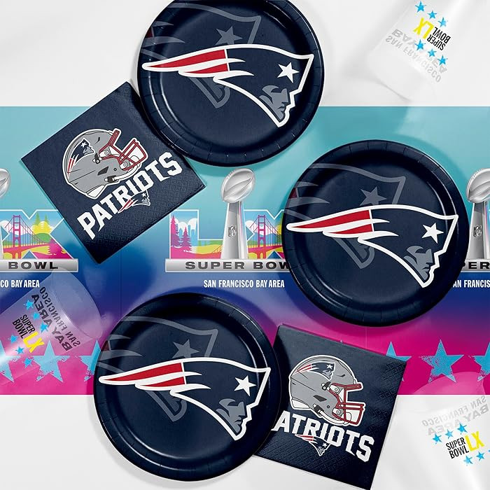 NFL Super Bowl LX 2026 New England Patriots Football Party Tableware Kit with Tablecover, Serves ... | Amazon (US)