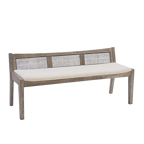 Powell Brown Kasi Low Back Cane Bench with Beige Upholstered Seat | Amazon (US)