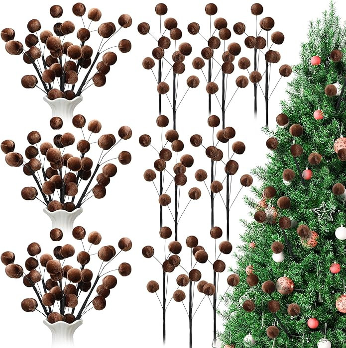 6 Pcs 14 Inch Christmas Tree Picks Velvet Christmas Ornaments Spheres Ball Pick Velvet Xmas Tree ... | Amazon (US)
