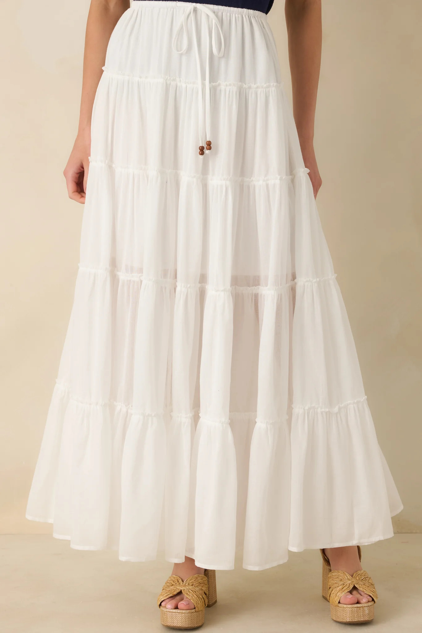 Slow Dancing at Sunset Ivory Cotton Tiered Maxi Skirt | Red Dress