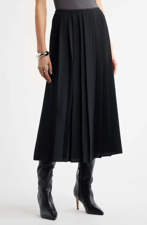 Nordstrom Pleated Midi Skirt in Black at Nordstrom, Size X-Large | Nordstrom