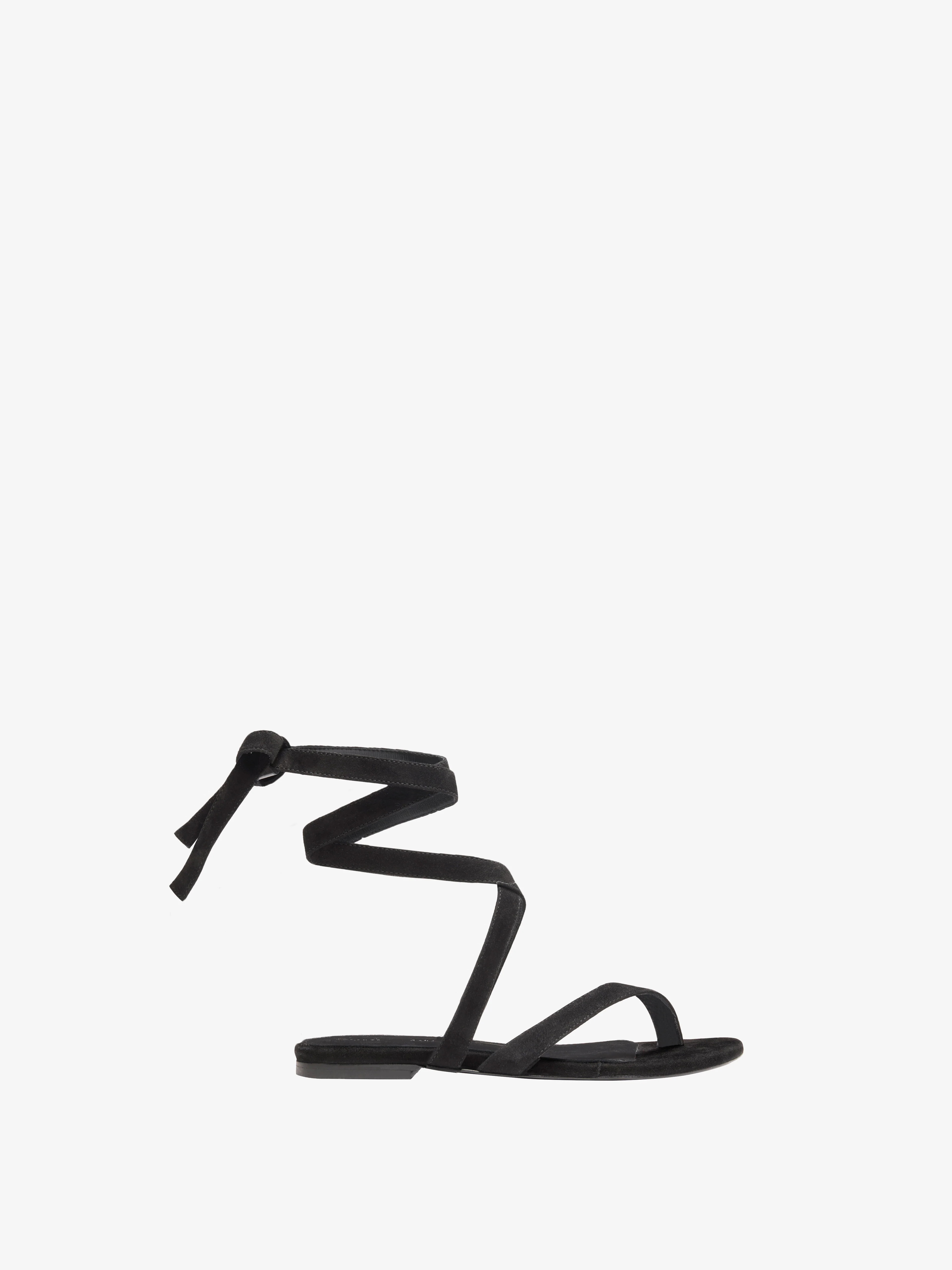 Proenza Schouler Tee Strappy Flat Sandals in Kid Suede- Black | Proenza Schouler LLC