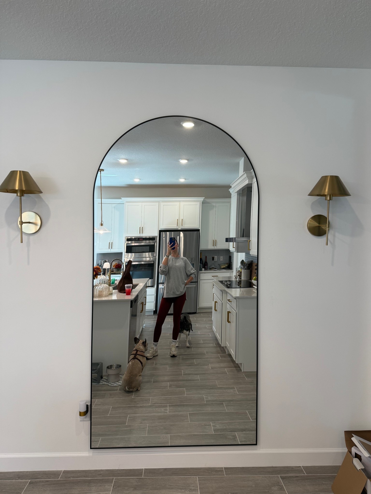 So obsessed with this mirror from Amazon + these sconces from Target (that are currently on sale!!!)💛🪞