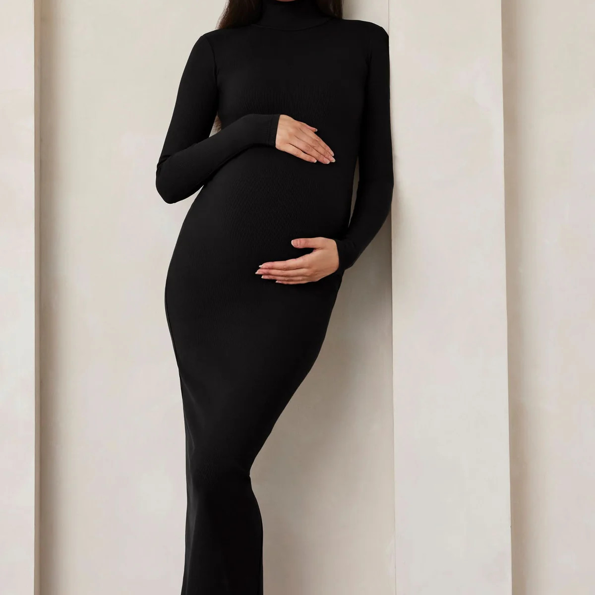 The Sculpting Rib Long Sleeve Dress Maternity Dress | BUMPSUIT Maternity | BUMPSUIT